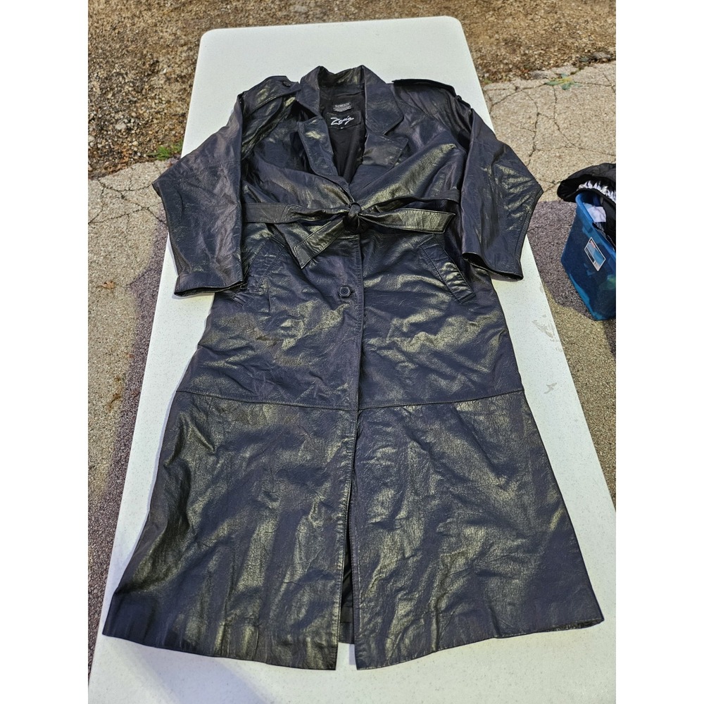 Zenia long, black leather trench coat, with detachable, Thinsulate lining, L